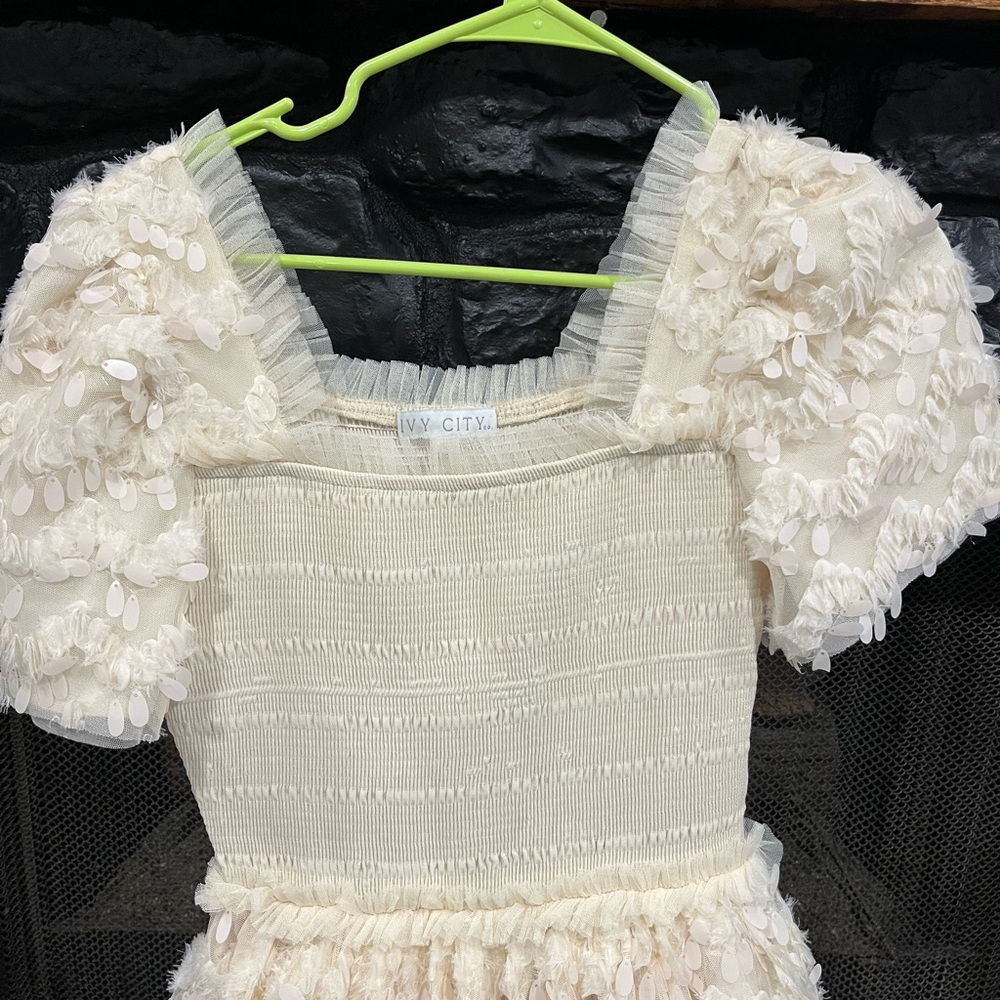 Cream Puff Sleeve Women’s Dress